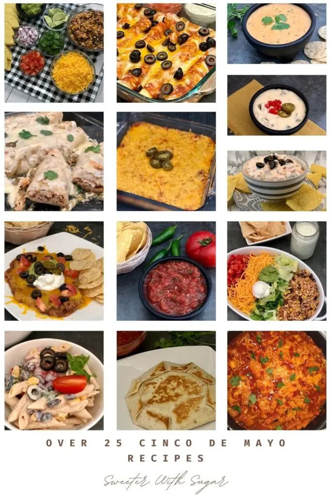 Over 25 Cinco de Mayo Recipes to make your celebration a flavorful success. These recipes are simple and delicious! #CincoDeMayo #DinnerRecipes #MexicanFood #MexicanRecipes #Dips #Salads #Recipes #Homemade