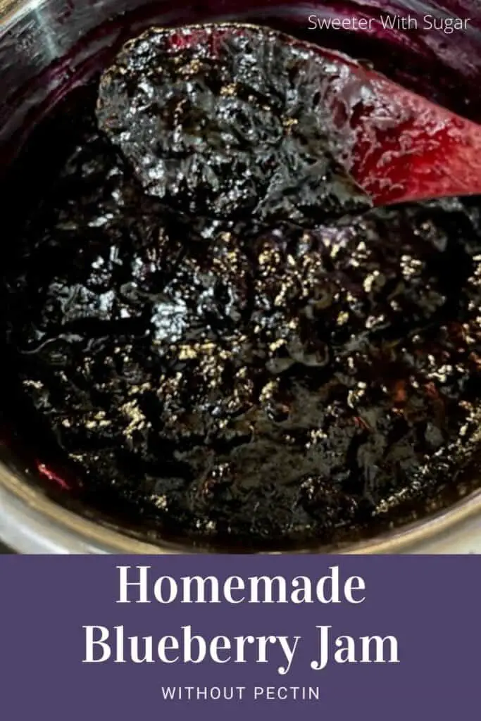 Blueberry Jam is an easy jam recipe that does not use Pectin. It only uses three ingredients and can be made in just over 30 minutes. #HomemadeJam #BlueberryJam #NoPectinJam
#BreadSpreads #Jelly #Blueberries #FruitJam