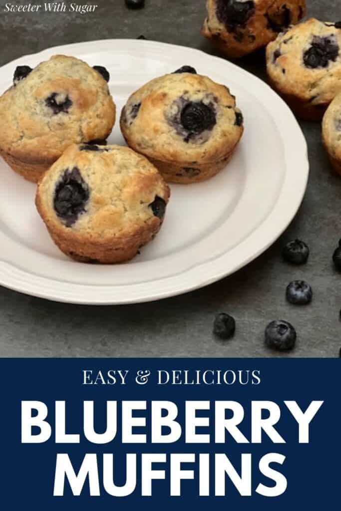 Blueberry Muffins are always a favorite. This homemade muffin recipe is easy to make with few ingredients. #Muffins #Blueberries #Homemade #EasyRecipes #BlueberryMuffins #MuffinRecipes