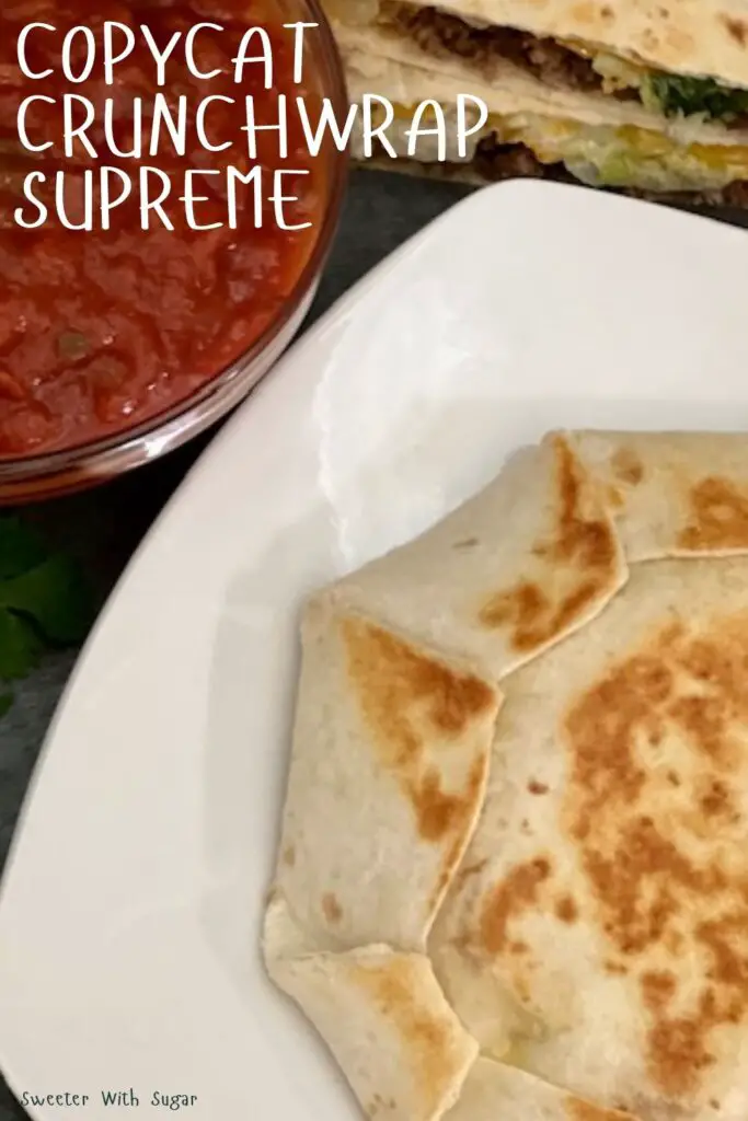 Copycat Crunchwrap Supreme is a must try-it is better than the original Taco Bell Crunchwrap. This is an easy and delicious dinner recipe. #Crunchwrap #TacoBell #CopycatRecipes #DinnerIdeas #Beef #CrunchwrapSupreme #FavoriteRecipes