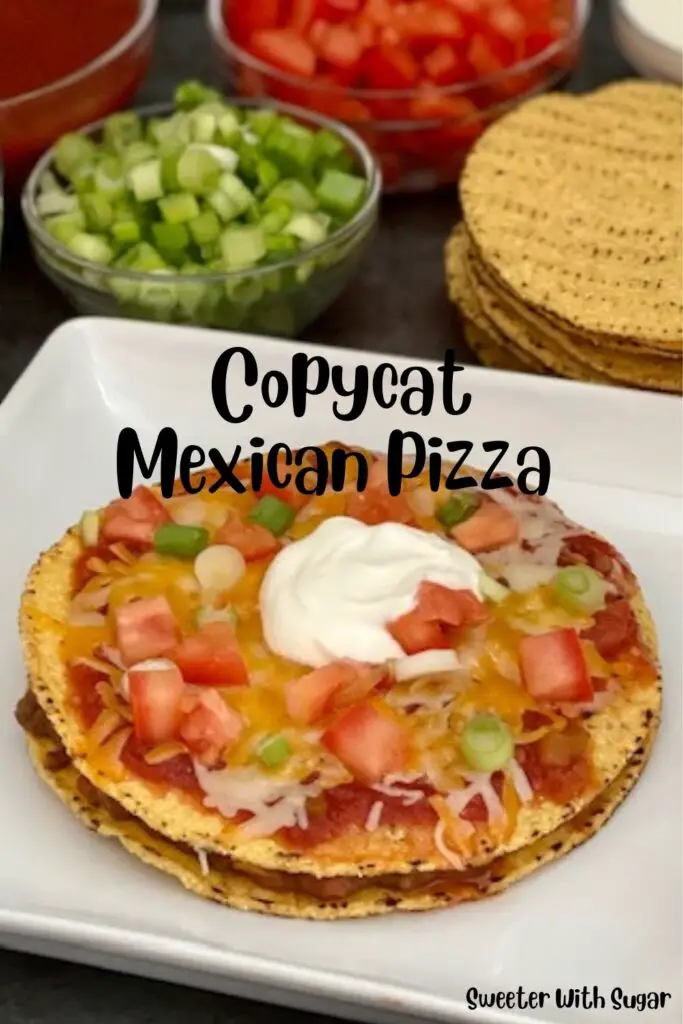 Taco Bell Copycat Mexican Pizza is a fun and yummy dinner recipe idea. This Mexican Pizza is full of ground beef, beans, tomatoes, cheese and more. #TacoBell #CopycatRecipes #CopycatMexicanPizza #MexicanPizza #BeefTostada #MexicanRecipes