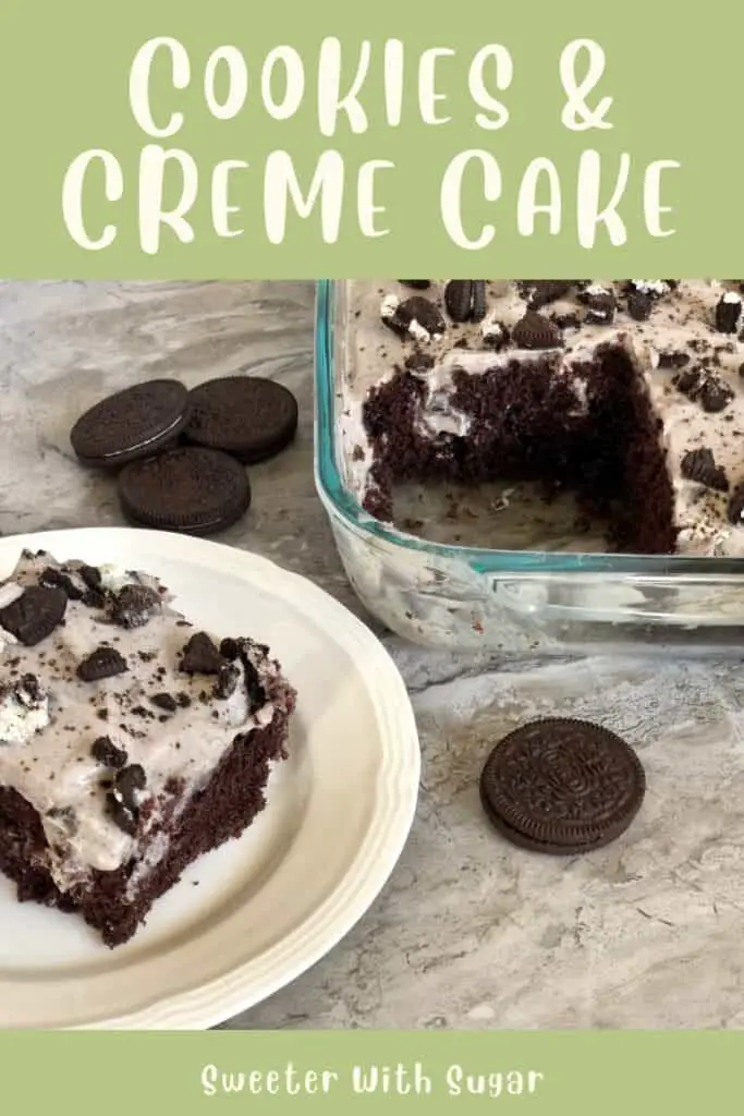 Cookies and Creme Cake is an easy and delicious dessert recipe. The crushed Oreos make this a perfect cake recipe. #Cake #Oreos #DessertRecipes #ChocolateCake #OreoCake