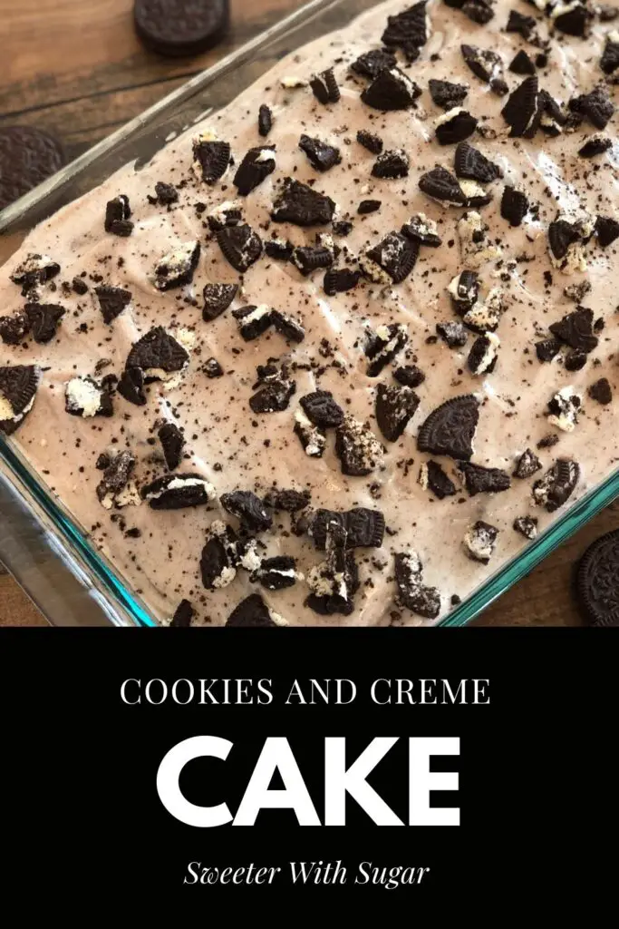 Cookies and Creme Cake is an easy and delicious dessert recipe. The crushed Oreos make this a perfect cake recipe. #Cake #Oreos #DessertRecipes #ChocolateCake #OreoCake