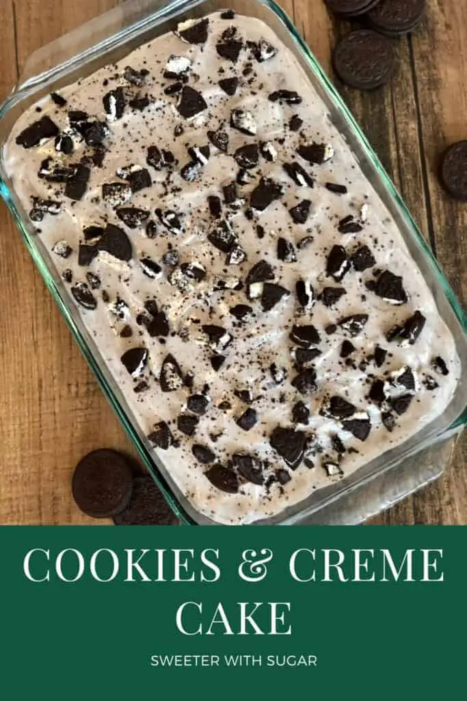 Cookies and Creme Cake is an easy and delicious dessert recipe. The crushed Oreos make this a perfect cake recipe. #Cake #Oreos #DessertRecipes #ChocolateCake #OreoCake