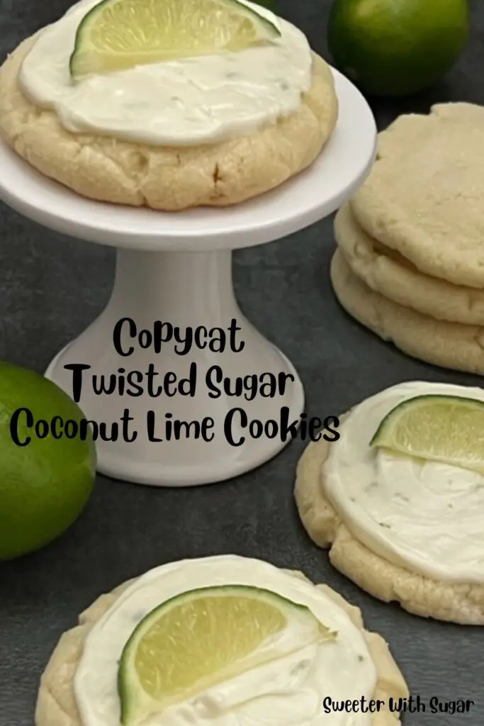 Copycat Twisted Sugar Coconut Lime Cookies are fun to make and taste fantastic! The cream cheese frosting makes this cookie a favorite! #CopycatRecipes #CopycatTwistedSugar #Cookies #Coconut #Lime #CreamCheeseFrosting