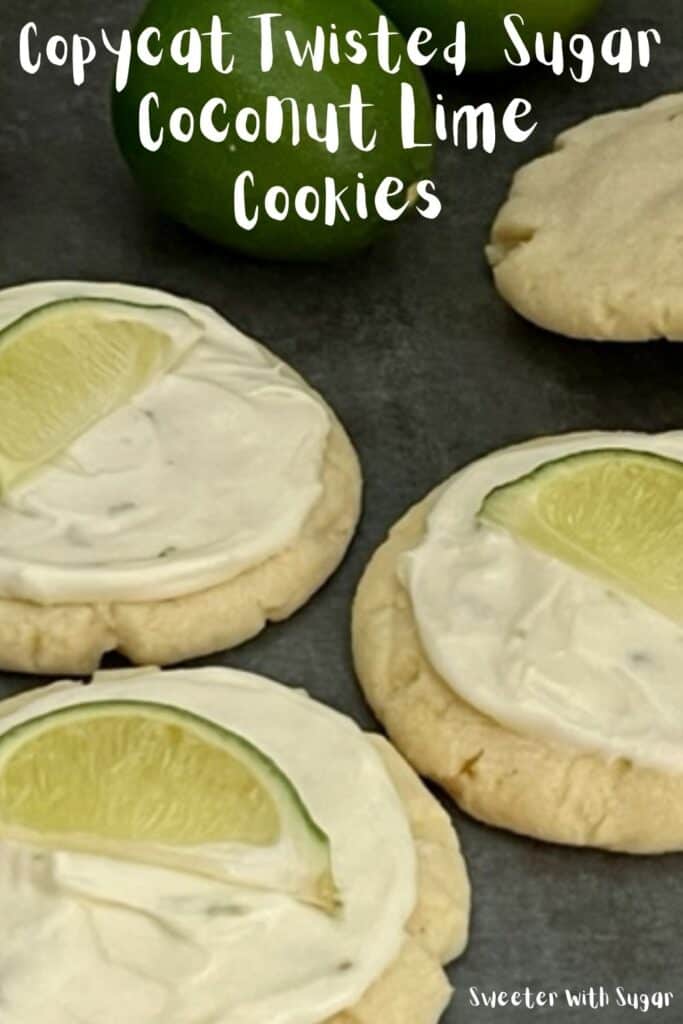 Copycat Twisted Sugar Coconut Lime Cookies are fun to make and taste fantastic! The cream cheese frosting makes this cookie a favorite! #CopycatRecipes #CopycatTwistedSugar #Cookies #Coconut #Lime #CreamCheeseFrosting