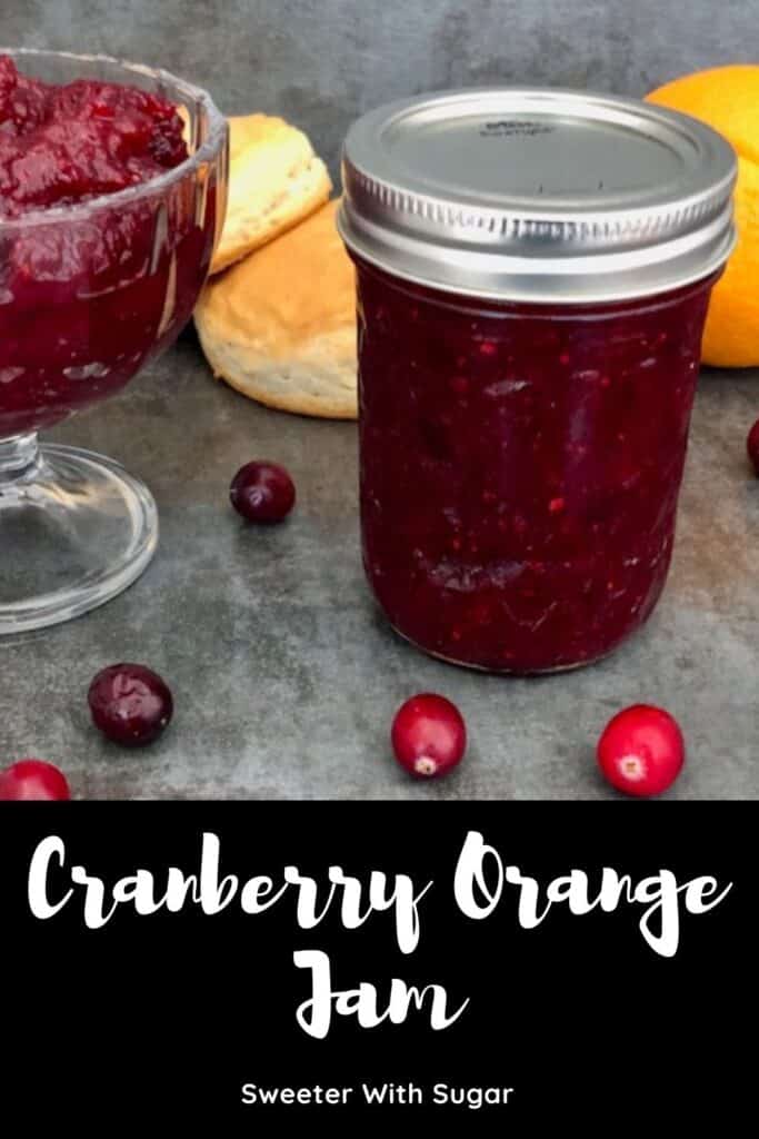 Cranberry Orange Jam is a simple and delicious jam recipe that is perfect for the holidays. It tastes wonderful and is so pretty! Plus it uses no Pectin. #JamRecipes #Cranberry #Orange #NoPectinJam #HomemadeJam