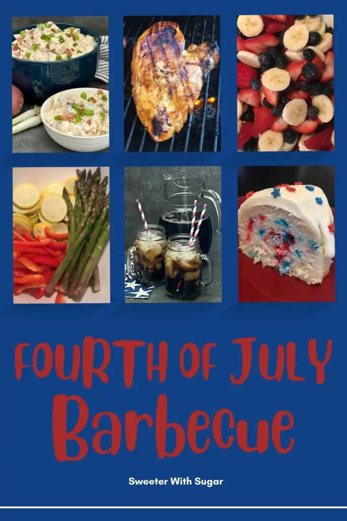 Fourth of July Barbecue is filled with delicious recipes that are perfect for any barbecue especially for the 4th of July. #FourthOfJulyBarbecue #GrilledChicken #PotatoSalad #FruitSalad #GrilledVegetables #HomemadeRootBeer #BundtCake