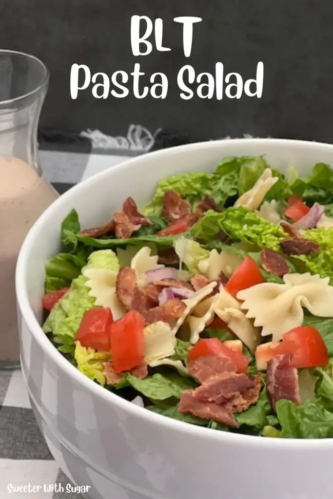 BLT Pasta Salad is a delicious pasta salad recipe filled with yummy ingredients to mimic a bacon, lettuce and tomato sandwich. #PastaSalads #BLT #AllSalads #Bacon #SaladRecipes #AllRecipes