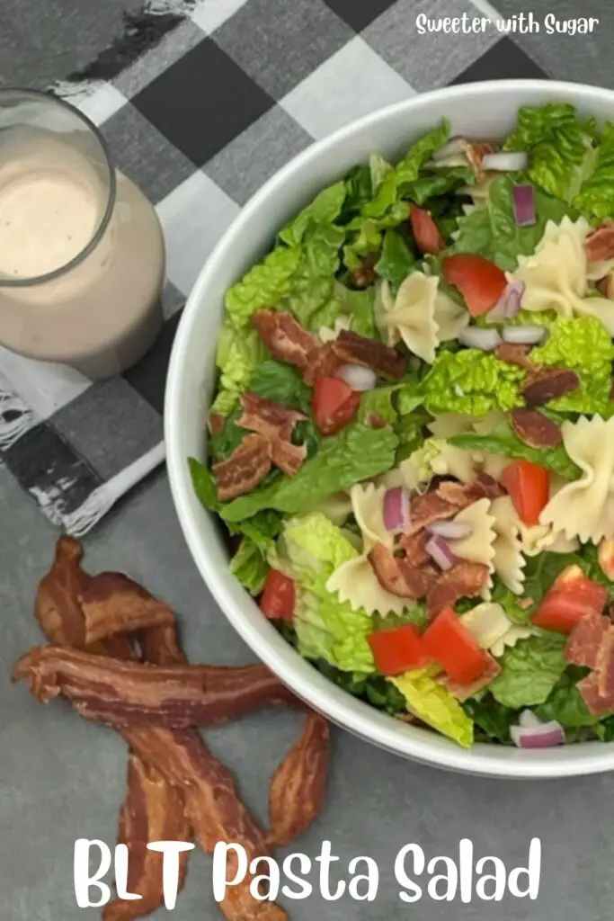 BLT Pasta Salad is a delicious pasta salad recipe filled with yummy ingredients to mimic a bacon, lettuce and tomato sandwich. #PastaSalads #BLT #AllSalads #Bacon #SaladRecipes #AllRecipes