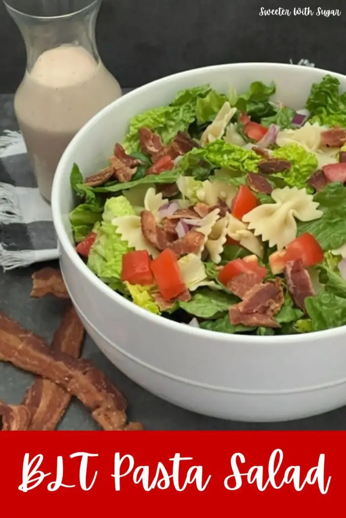 BLT Pasta Salad is a delicious pasta salad recipe filled with yummy ingredients to mimic a bacon, lettuce and tomato sandwich. #PastaSalads #BLT #AllSalads #Bacon #SaladRecipes #AllRecipes