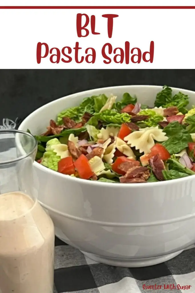 BLT Pasta Salad is a delicious pasta salad recipe filled with yummy ingredients to mimic a bacon, lettuce and tomato sandwich. #PastaSalads #BLT #AllSalads #Bacon #SaladRecipes #AllRecipes