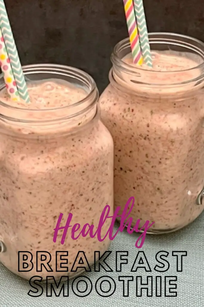 This Breakfast Smoothie Recipe is a great way to start your day. It is full of healthy ingredients and tastes yummy. #Breakfast #HealthyBreakfast #Smoothies #Strawberries #EasyRecipes #protein powder
