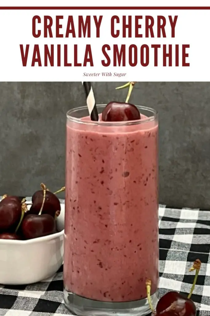 Cherry Vanilla Smoothie is a quick and easy to make beverage recipe the whole family will love. The cherries make this smoothie so delicious. #Smoothies #BreakfastBeverage #DrinkRecipes #FrozenDrinks