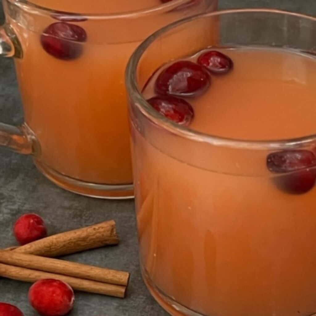 Cranberry Wassail is the perfect hot beverage recipe for the holidays. It is simple to make and delicious-perfect for a cold winter night. #Christmas #Thanksgiving #Wassail #HotBeverages #Drinks #Cranberry #Cinnamon