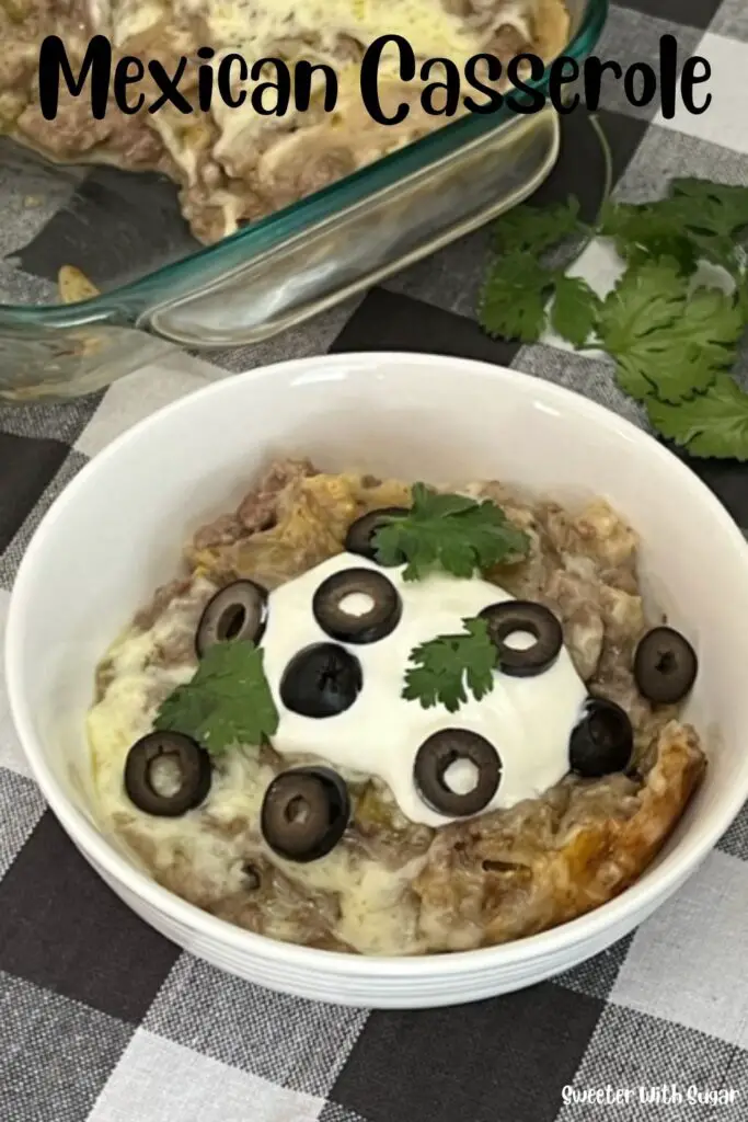 Mexican Casserole is a simple pantry recipe that is quick to make. #PantryDinners #BeefRecipes #MexicanRecipes #Casseroles #EasyWeeknightMeals