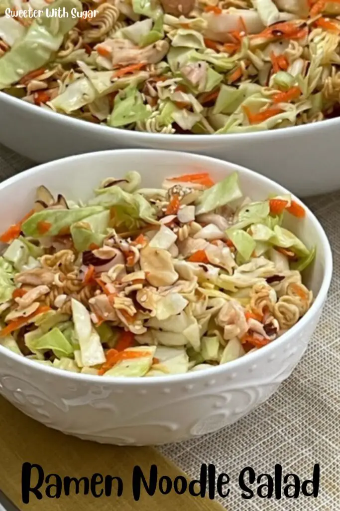 Ramen Noodle Salad is a simple dinner recipe that is flavorful and delicious. This recipe makes a great meal. #Dinner #ChineseChickenSalad #SaladRecipes #AsianRecipes #EasyRecipes #Ramen