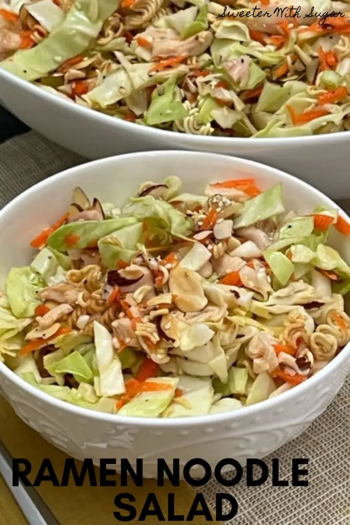 Ramen Noodle Salad is a simple dinner recipe that is flavorful and delicious. This recipe makes a great meal. #Dinner #ChineseChickenSalad #SaladRecipes #AsianRecipes #EasyRecipes #Ramen