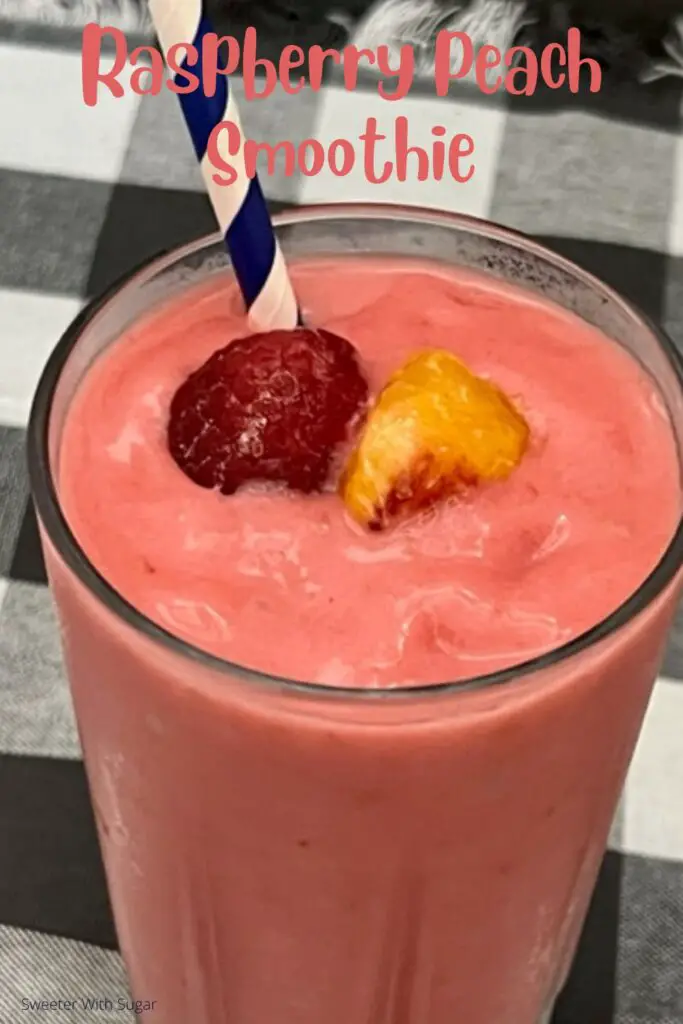 Raspberry Peach Smoothie is a smooth and creamy breakfast recipe. This smoothie has great flavor and it is quick and easy to make. #Breakfast #BreakfastSmoothies #Smoothies #DrinkRecipes #HealthyBreakfastDrinks