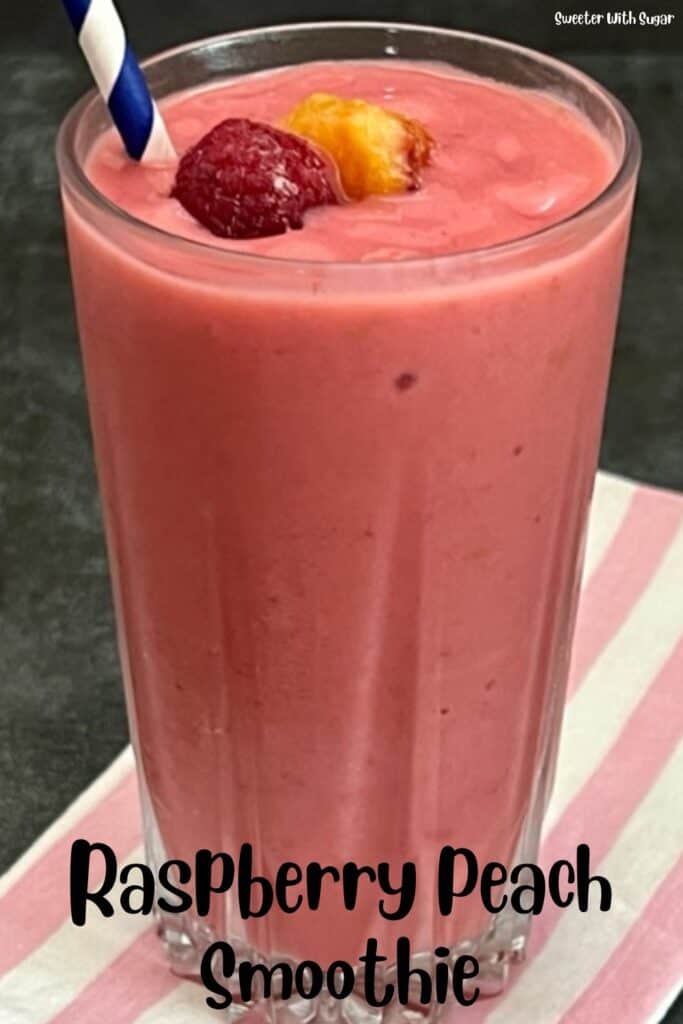 Raspberry Peach Smoothie is a smooth and creamy breakfast recipe. This smoothie has great flavor and it is quick and easy to make. #Breakfast #BreakfastSmoothies #Smoothies #DrinkRecipes #HealthyBreakfastDrinks