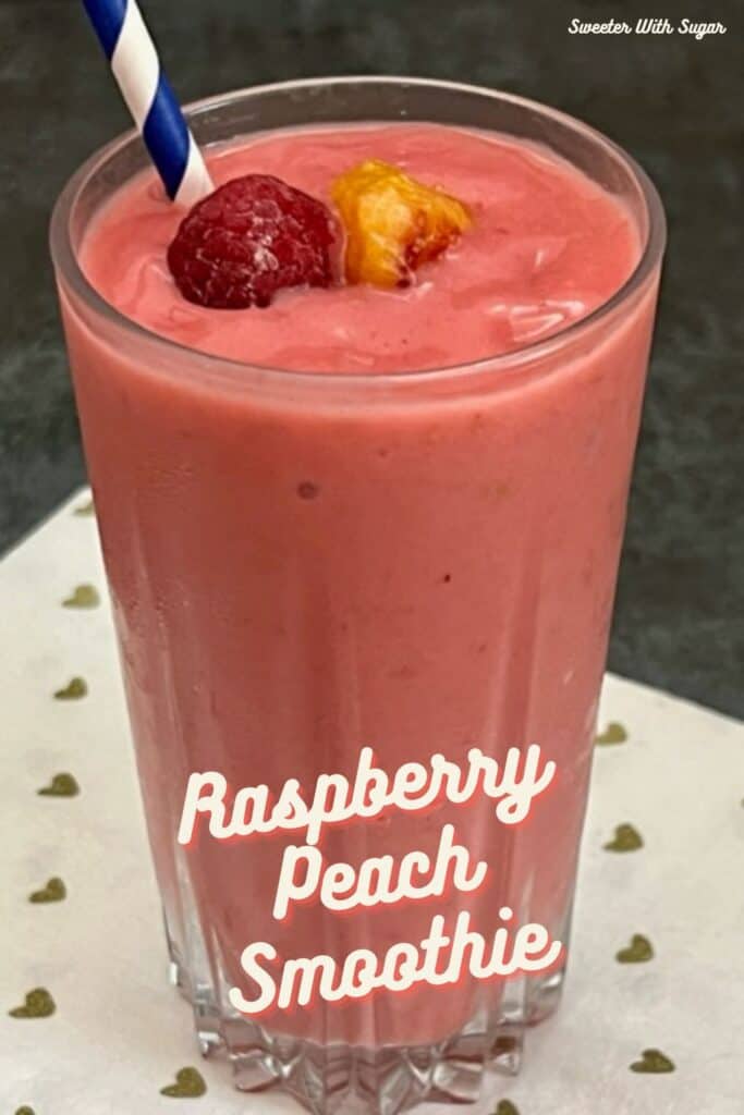 Raspberry Peach Smoothie is a smooth and creamy breakfast recipe. This smoothie has great flavor and it is quick and easy to make. #Breakfast #BreakfastSmoothies #Smoothies #DrinkRecipes #HealthyBreakfastDrinks