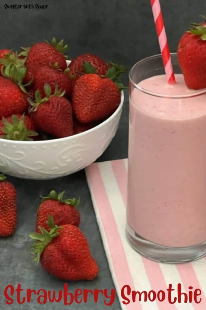 Strawberry Smoothie is a delicious and refreshing drink recipe made with healthy ingredients you will feel good about drinking. Smoothies are great for breakfast! #Smoothies #BreakfastDrinks #FrozenBeverages #DrinkRecipes #Protein Powder