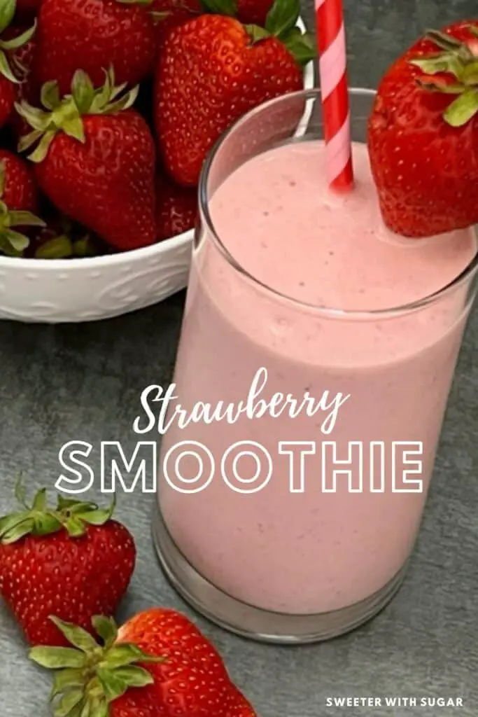 Strawberry Smoothie is a delicious and refreshing drink recipe made with healthy ingredients you will feel good about drinking. Smoothies are great for breakfast! #Smoothies #BreakfastDrinks #FrozenBeverages #DrinkRecipes #Protein Powder