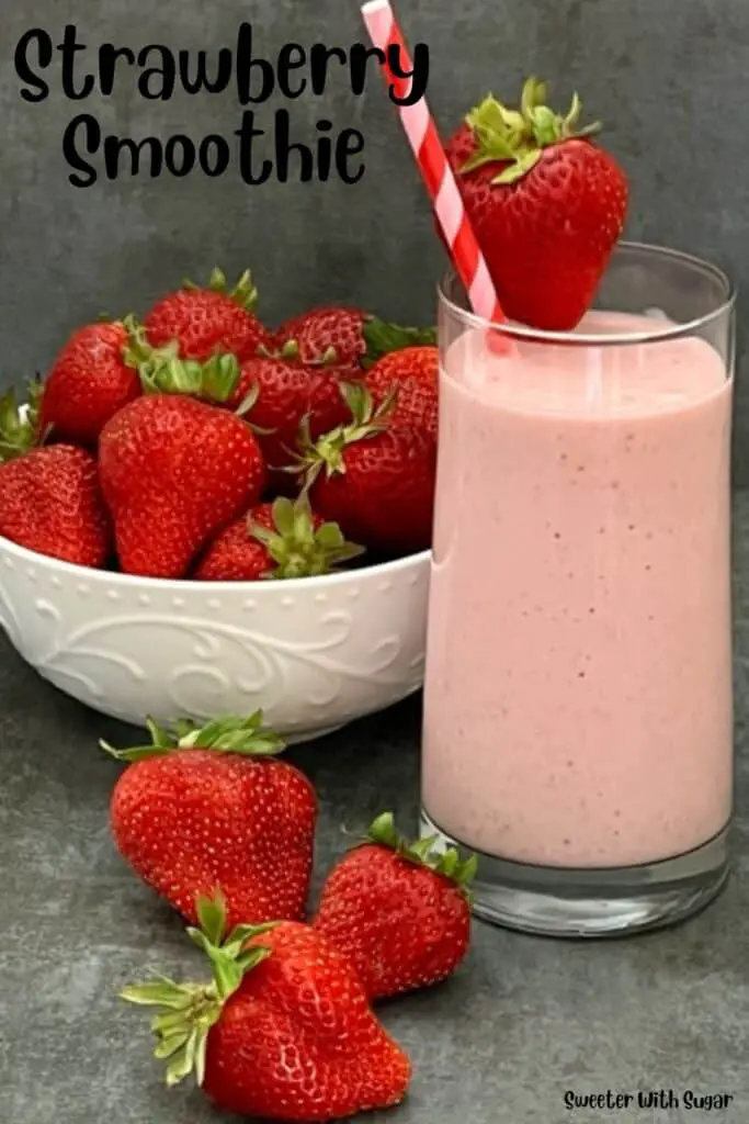 Strawberry Smoothie is a delicious and refreshing drink recipe made with healthy ingredients you will feel good about drinking. Smoothies are great for breakfast! #Smoothies #BreakfastDrinks #FrozenBeverages #DrinkRecipes #Protein Powder