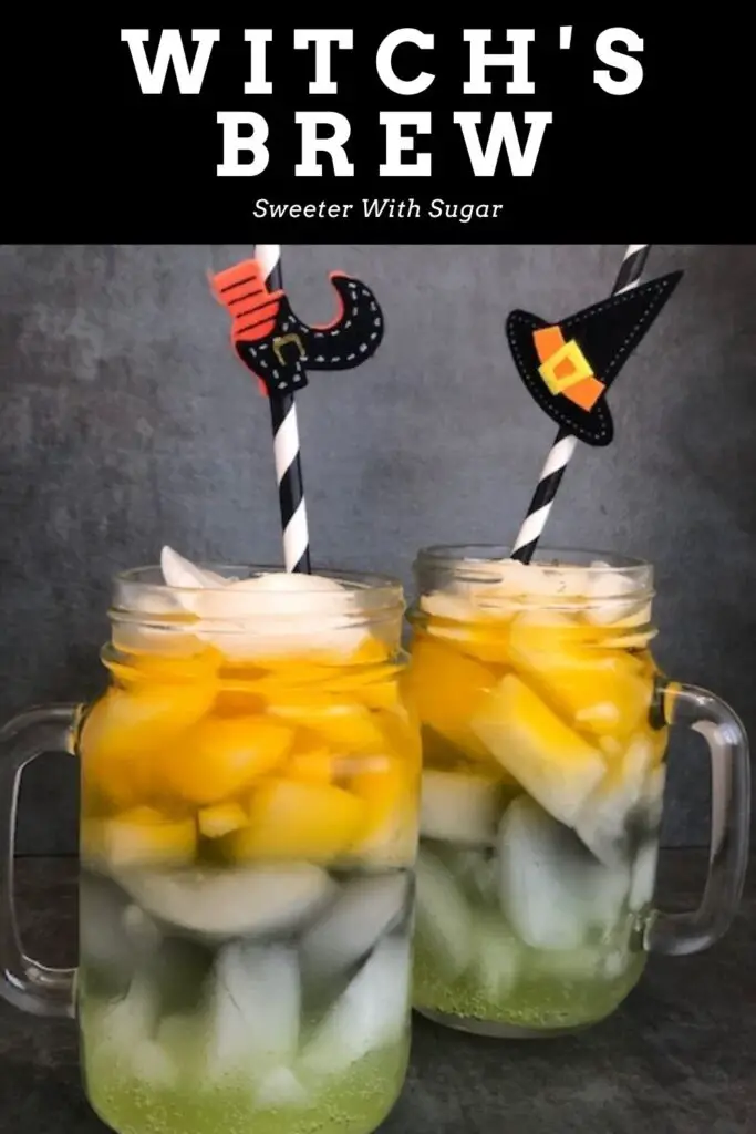 Witch's Brew is a fun drink recipe for Halloween. The kids will love the colors and how they are layered. #Halloween #KidRecipes #Drinks #LayeredDrinks #HolidayRecipes #FunRecipes 