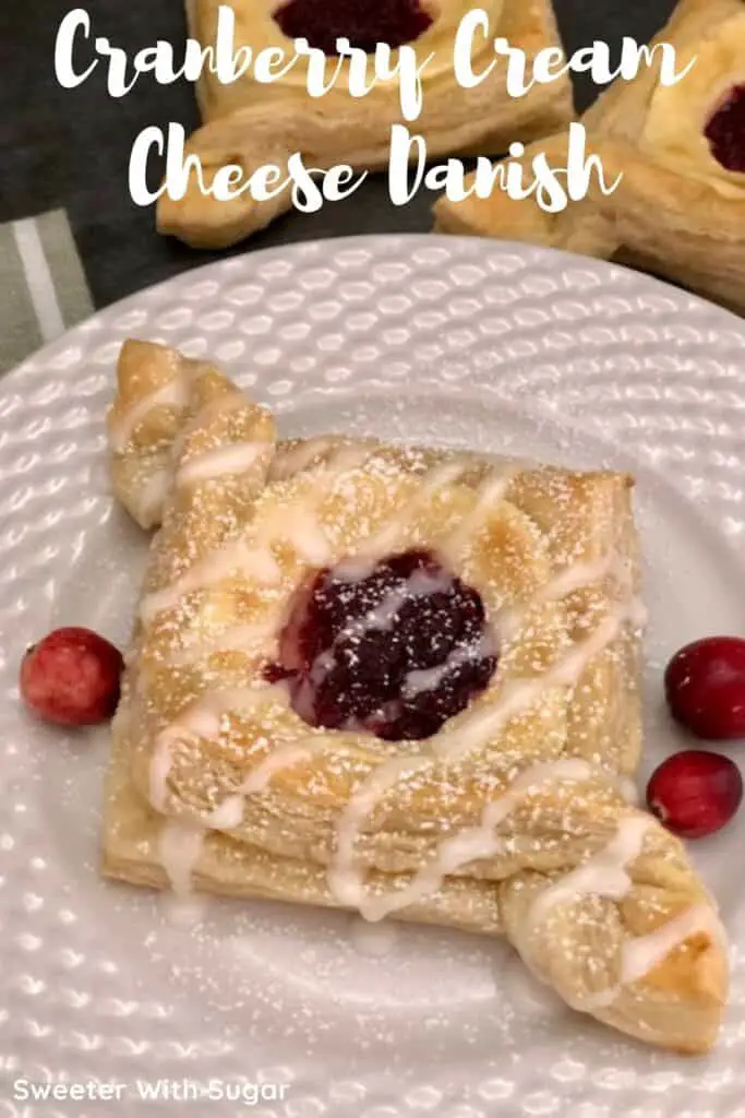 Cranberry Cream Cheese Danish is a flaky and yummy danish that is perfect for the holidays! #Danish #PuffPastry #CreamCheese #Cranberry #PastryRecipes