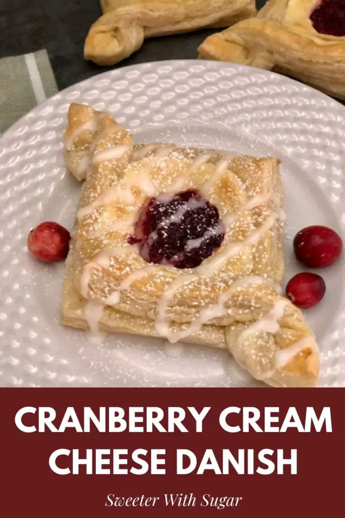 Cranberry Cream Cheese Danish is a flaky and yummy danish that is perfect for the holidays! #Danish #PuffPastry #CreamCheese #Cranberry #PastryRecipes