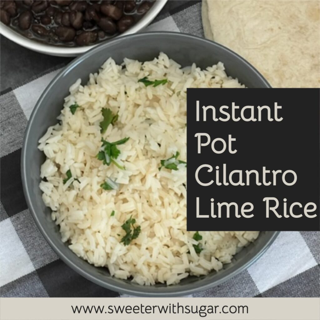 Instant Pot Cilantro Lime Rice is so easy and quick. The lime and cilantro flavors make this a perfect rice for burritos. #InstantPot #Rice #Sides #CopyCat #CafeRio