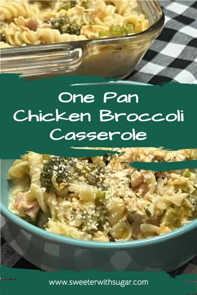 Chicken Broccoli Casserole is a yummy one pan dinner recipe that works great with left-over turkey, too. It has protein and veggies for a complete meal. #ThanksgivingLeftovers #Turkey #RotisserieChickenRecipes #OnePanMeals #EasyDinners #Casseroles   