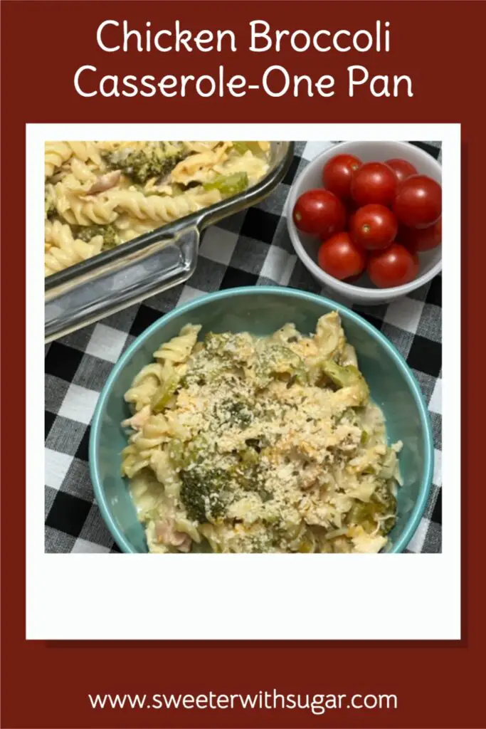 Chicken Broccoli Casserole is a yummy one pan dinner recipe that works great with left-over turkey, too. It has protein and veggies for a complete meal. #ThanksgivingLeftovers #Turkey #RotisserieChickenRecipes #OnePanMeals #EasyDinners #Casseroles   