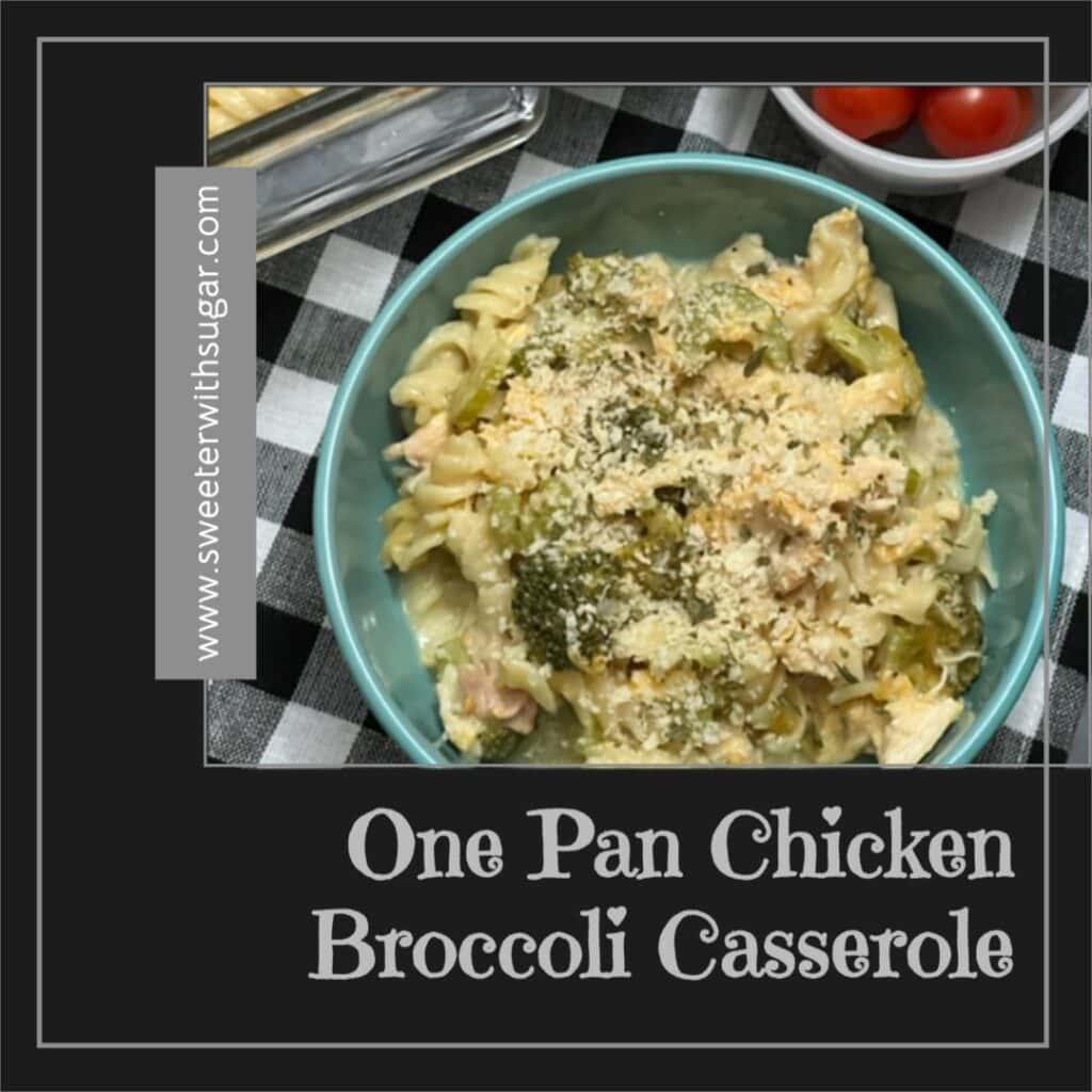 Chicken Broccoli Casserole is a yummy one pan dinner recipe that works great with left-over turkey, too. It has protein and veggies for a complete meal. #ThanksgivingLeftovers #Turkey #RotisserieChickenRecipes #OnePanMeals #EasyDinners #Casseroles   