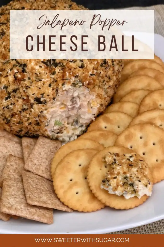 Jalapeño Popper Cheese Ball is a flavorful cheese ball filled with cream cheese, cheddar and parmesan cheeses, jalapeños and more. If you love jalapeño poppers, you will love this cheese ball.#JalapenoPopper #CheeseBall #Appetizers #PartyFoods #SuperBowl