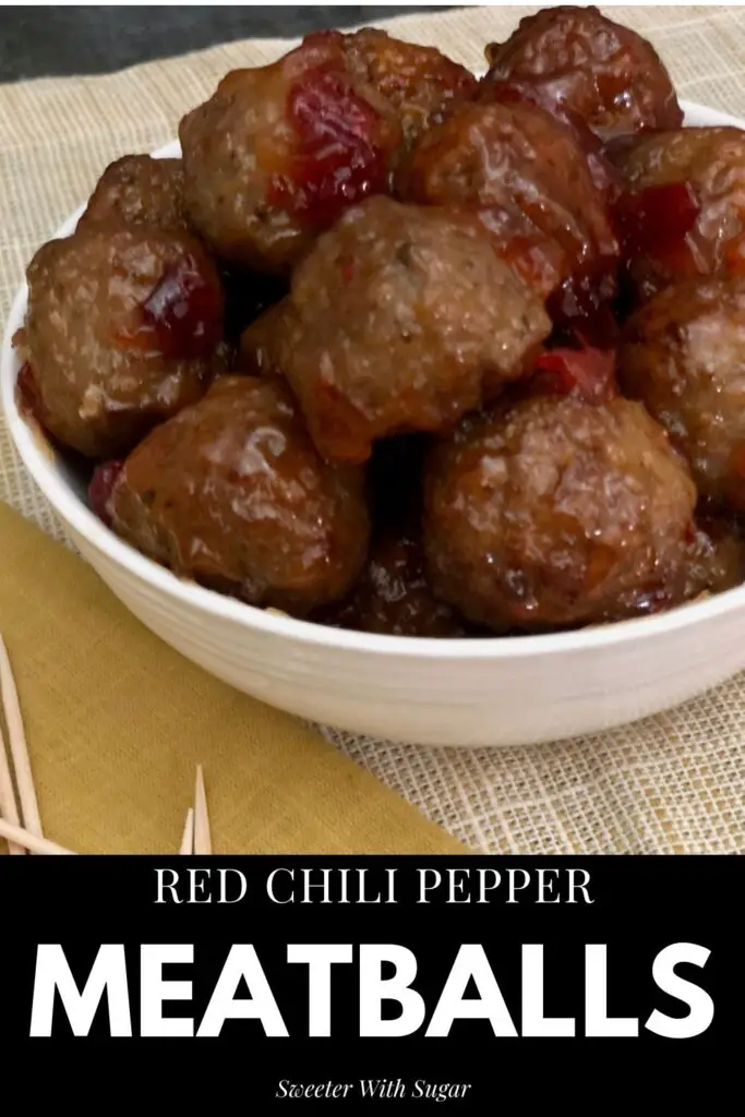 Red Chili Pepper Meatballs are a quick and easy appetizer that requires only two ingredients. Your guests will love the flavor of this Red Chili Pepper Spread on meatballs. #Appetizers #TwoIngredientRecipes #Meatballs #RedChiliPepper #PartyFood 