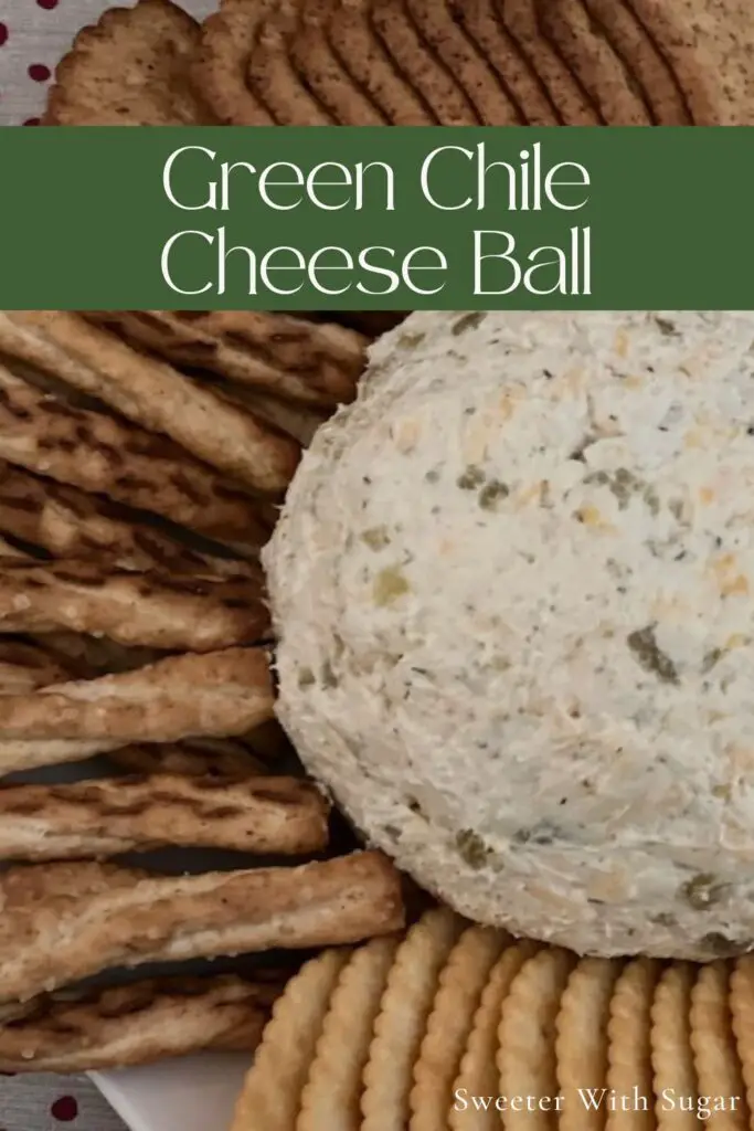 Green Chile Cheese Ball is a delicious party appetizer. It is creamy and flavorful. This cheese ball is perfect for New Year's Eve, Super Bowl parties-any get together. #CheeseBallRecipes #GreenChile #CheeseSpreads #PartyFood