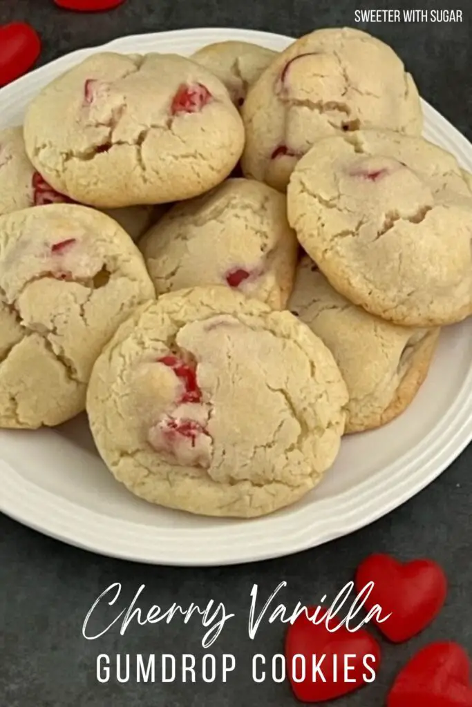 Cherry Vanilla Gumdrop Cookies are an old fashioned classic cookie you will love. They are perfect for Valentine's Day! #ValentinesDayRecipes #GumdropCookies #ClassicCookies #OldFashionedRecipes #ValentineIdeas #JuJuHearts