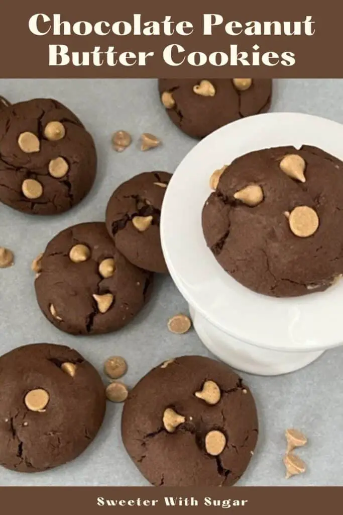 Chocolate Peanut Butter Cookies are a super easy cookie recipe with Reese's Peanut Butter Chips. They make a small batch and are perfect for any time you are craving cookies. #Cookies #Chocolate #PeanutButter #CakeMixCookies #EasyCookieRecipe