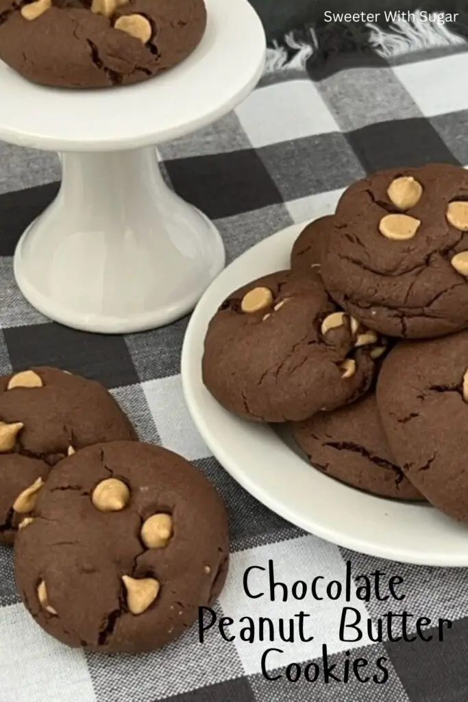 Chocolate Peanut Butter Cookies are a super easy cookie recipe with Reese's Peanut Butter Chips. They make a small batch and are perfect for any time you are craving cookies. #Cookies #Chocolate #PeanutButter #CakeMixCookies #EasyCookieRecipe