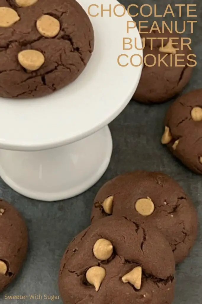 Chocolate Peanut Butter Cookies are a super easy cookie recipe with Reese's Peanut Butter Chips. They make a small batch and are perfect for any time you are craving cookies. #Cookies #Chocolate #PeanutButter #CakeMixCookies #EasyCookieRecipe