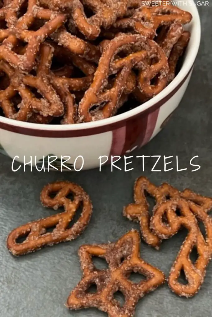 Churro Pretzels are a fun and yummy snack for the holidays or any time. These pretzels are simple to make with very few ingredients. #Churro #Pretzels #ChurroSnacks #EasyGifts #PartyFood #HolidayRecipes
#ChurroPretzels