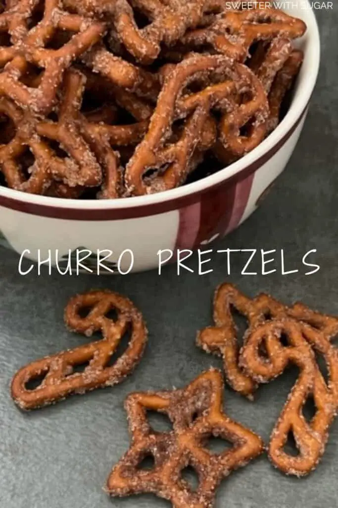 Churro Pretzels are a fun and yummy snack for the holidays or any time. These pretzels are simple to make with very few ingredients. #Churro #Pretzels #ChurroSnacks #EasyGifts #PartyFood #HolidayRecipes
#ChurroPretzels