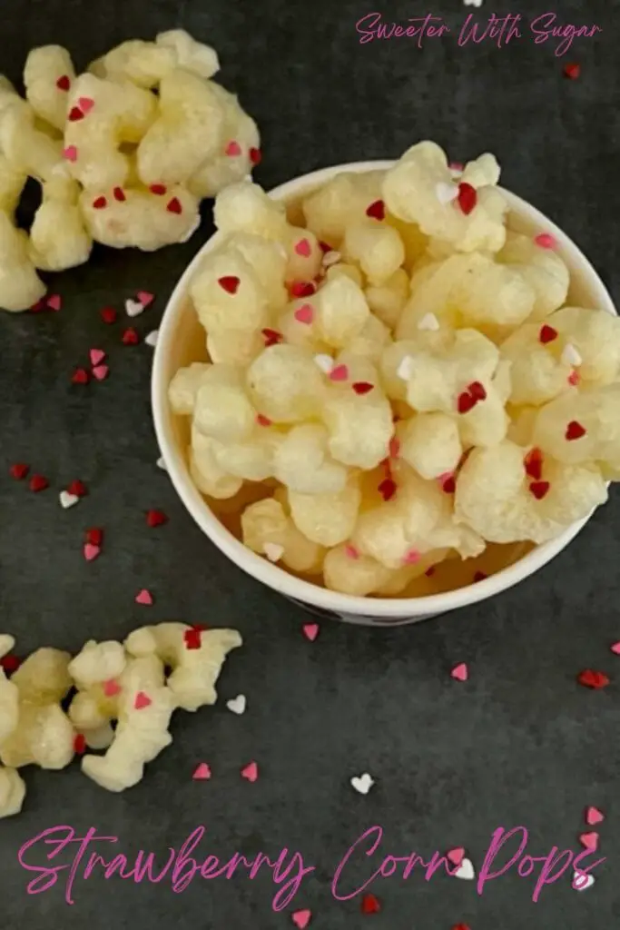 Strawberry Corn Pops is a fun and yummy treat for Valentine's Day! This is a simple and quick recipe you will love. #CornPops #CornPuffs #PriatesBooty #CloverClubCornPops #CaramelCorn #Strawberry #ValentinesDayIdeas #ValentinesDayRecipes