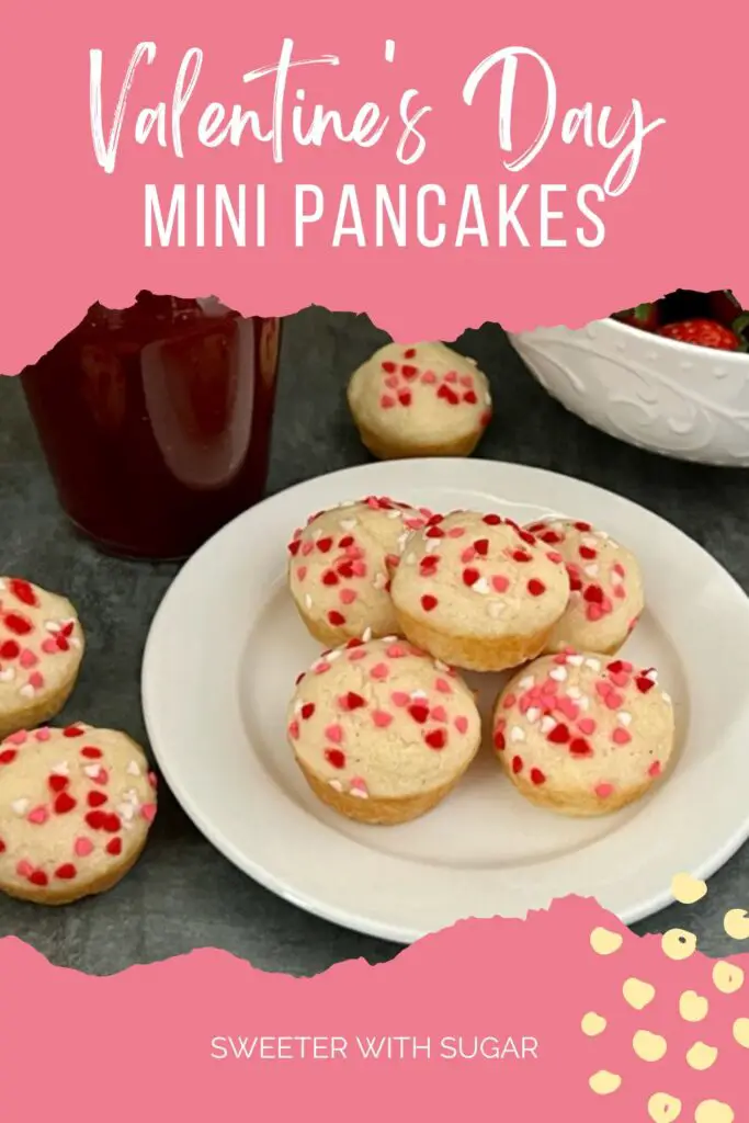 Valentine's Day Mini Pancakes are an easy and fun breakfast idea for Valentine's Day. The kids will love dipping them in syrup. #Pancakes #ValentinesDayIdeas #ValentineRecipes #EasyBreakfastRecipes #BakedPancakes