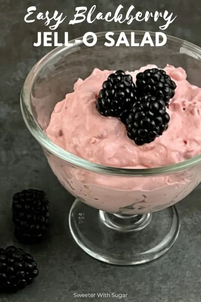 Blackberry Jell-O Salad is a creamy and sweet Jell-O salad recipe. It is easy to make and perfect for summer barbecues and for holiday dinners. #JellOSalads #Blackberries #EasySalads #CoolWhip #CoolWhipSalads #BlackberrySalad