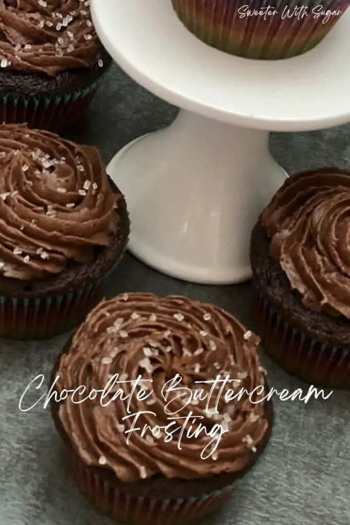 Chocolate Buttercream Frosting is sweet and chocolatey! It is easy to make and tastes great on cupcakes and cake. #ChocolateFrosting #Buttercream #CupcakeFrosting #EasyFrostingRecipe #DessertRecipes