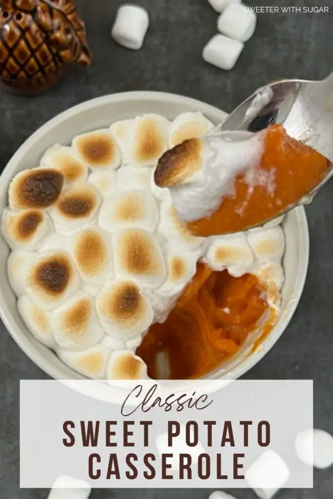 Classic Sweet Potato Casserole is a long time family favorite. It is sweet, smooth and creamy. The kids and adults will love this Thanksgiving side dish. #Thanksgiving #SweetPotatoes #EasySides #HolidaySides #ClassicRecipes #FamilyRecipes