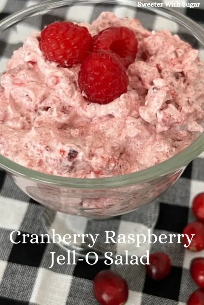Cranberry Raspberry Jell-O Salad is an easy side dish for any day and especially for the holidays. It is easy to make and can me made the day before serving. #JelloSalads #CranberryRecipes #Salads #Raspberries #ChristmasRecipes #ThanksgivingRecipes